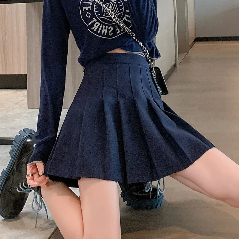 Zipper Pleated  High Waist Skirts