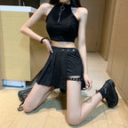 High Waist Pleated Punk  skirt with shorts