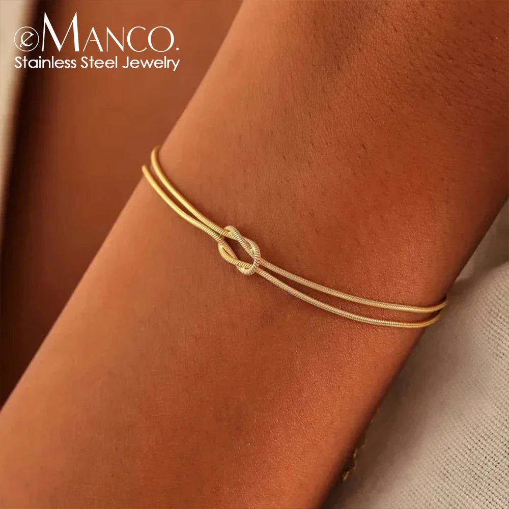 EMancoStainless Steel Gold Plated Knotted  Bracelets