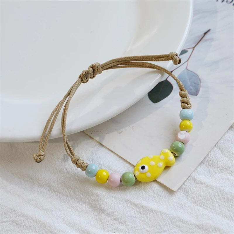 Simple Colorful Ceramic Fish Beaded Bracelet