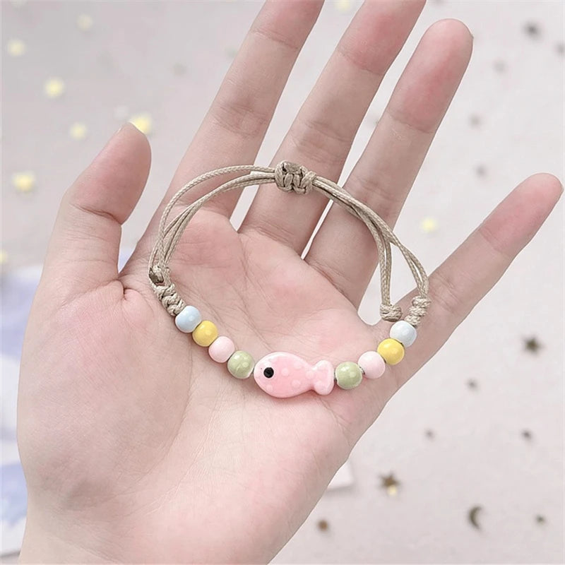 Simple Colorful Ceramic Fish Beaded Bracelet