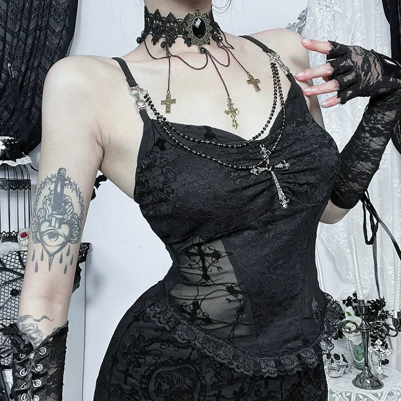 Y2K Skeleton Printed Black Corset/ Crop Top