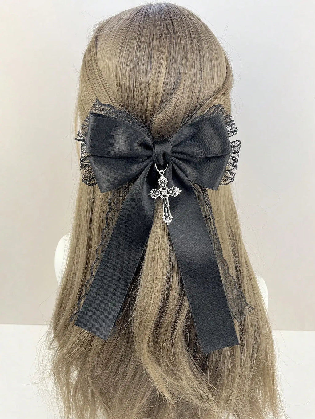 black lace bow hair clip