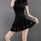 Black/white High Waist Mini Skirts Cross Print