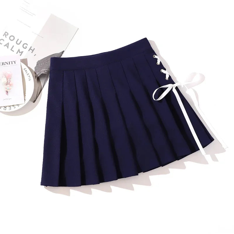 High Waist Mini Skirts with Lace-Up Front