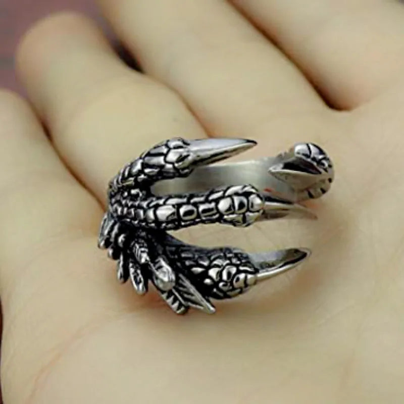 Stainless Steel Vintage Silver Dragon Claw Ring