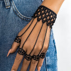 IngeSight.Z Gothic Black Open Ring Lace Long Link Chain Bracelet