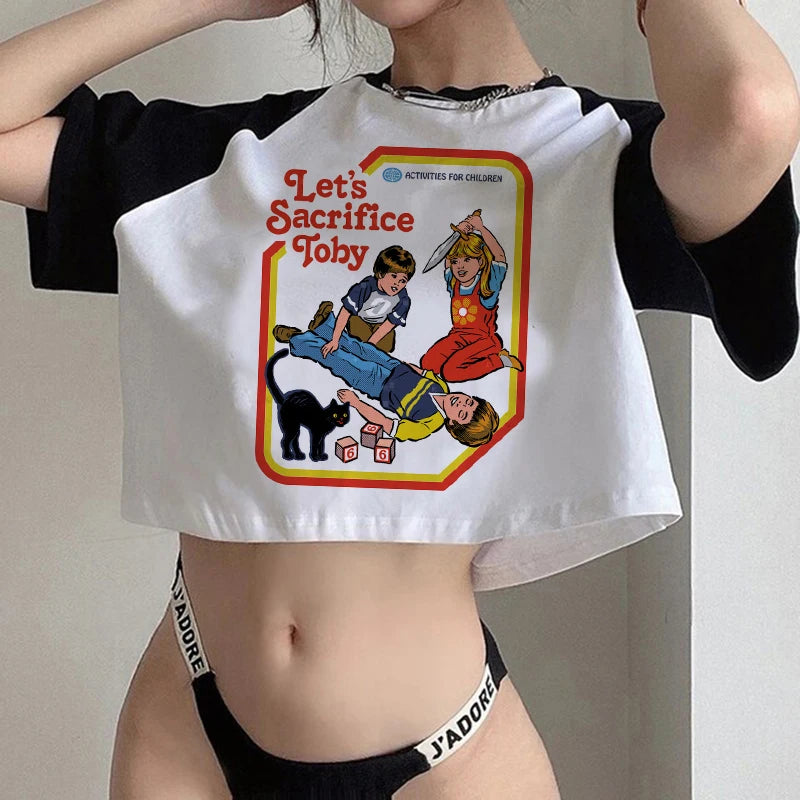Gothic Horror Y2k Aesthetic  Crop Top