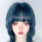 Blue Synthetic Mullet Head Wig