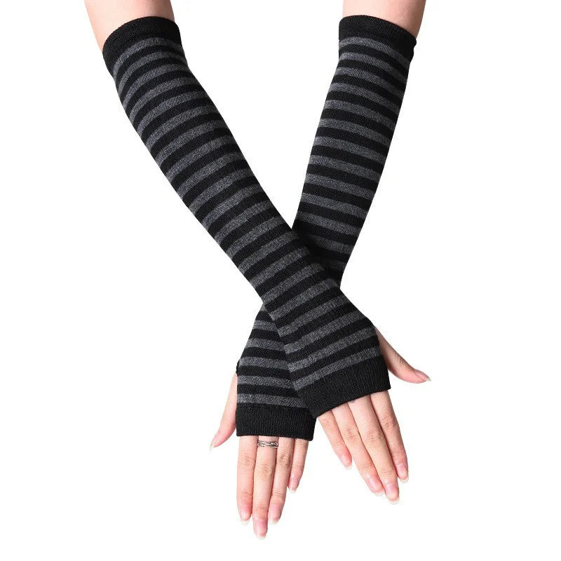 Striped Knitted Arm Warmers