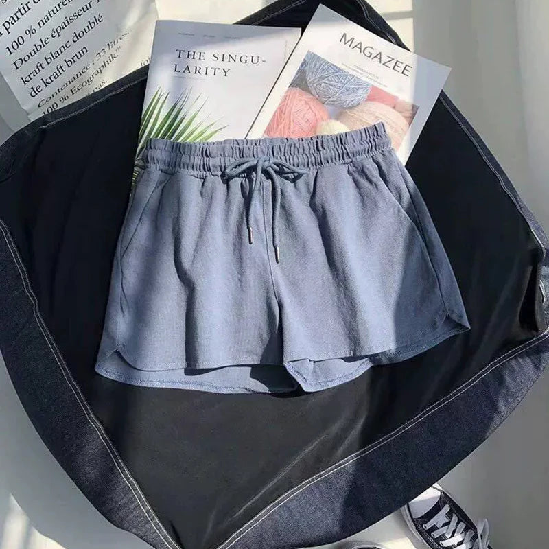 High waisted elastic sports shorts