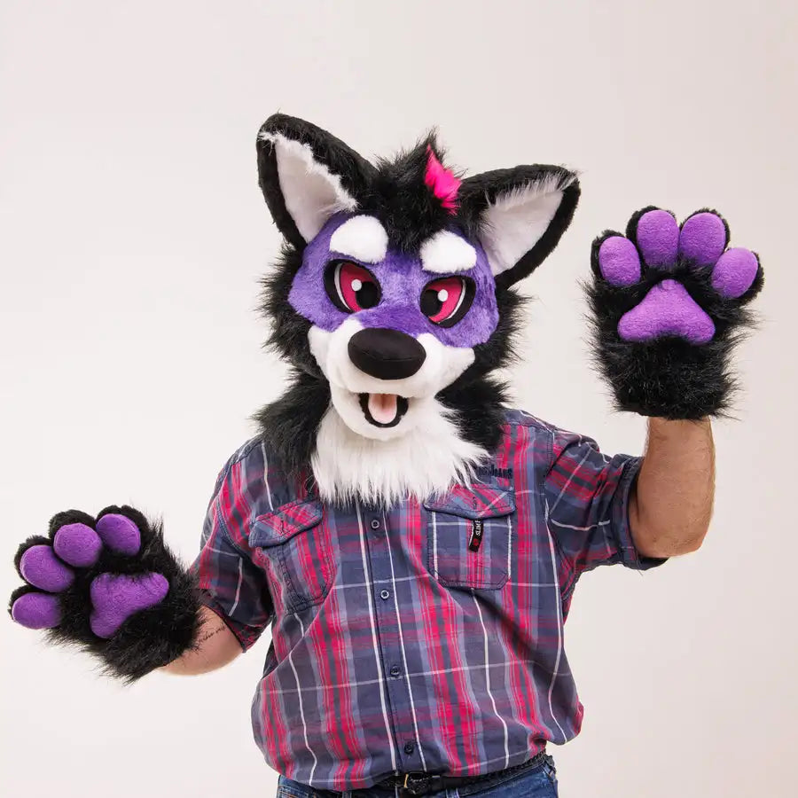 Purple Black Long Fur Husky/Wolf Fursuit Head/Paws/Tail
