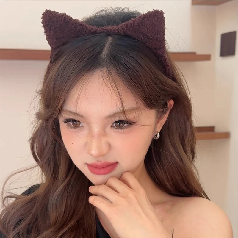 Cute Solid Plush Cat Ears Headband