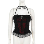 Y2K Skeleton Printed Black Corset/ Crop Top