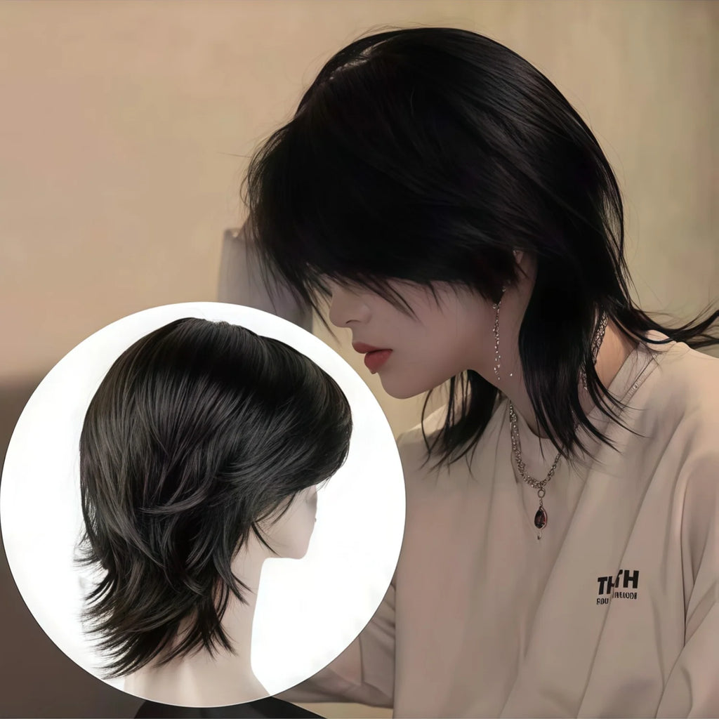 black wavy  synthetic wig