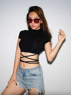 Short Sleeve Bandage Crop Top