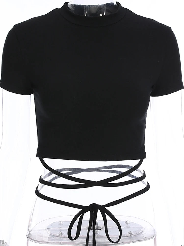 Short Sleeve Bandage Crop Top