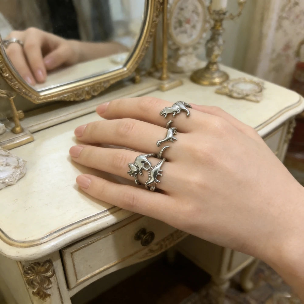 925 silver plated  cute dinosaur ring set
