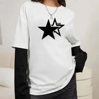 Y2K Star  Print Graphic Fake Two Long Sleeved T-shirt