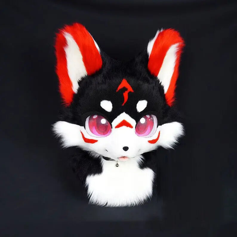 Black Red Long fur   Fox Fursuit (head)