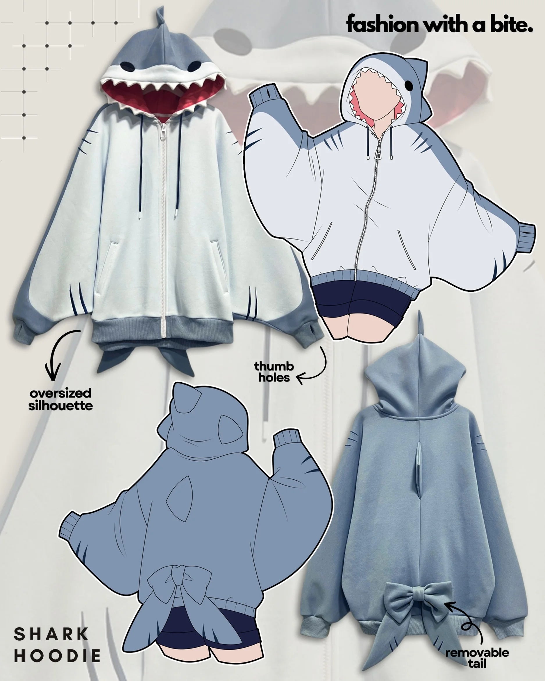 Three-dimensional Shark Shape Hooded Sweater