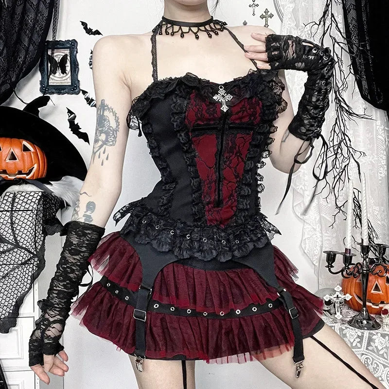 Y2K Skeleton Printed Black Corset/ Crop Top