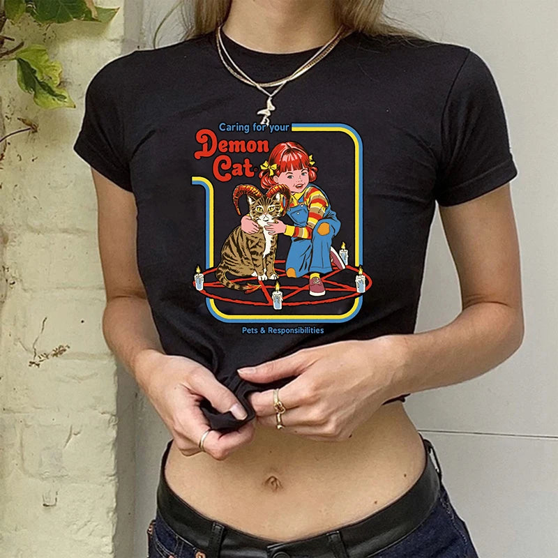 Gothic Horror Y2k Aesthetic  Crop Top