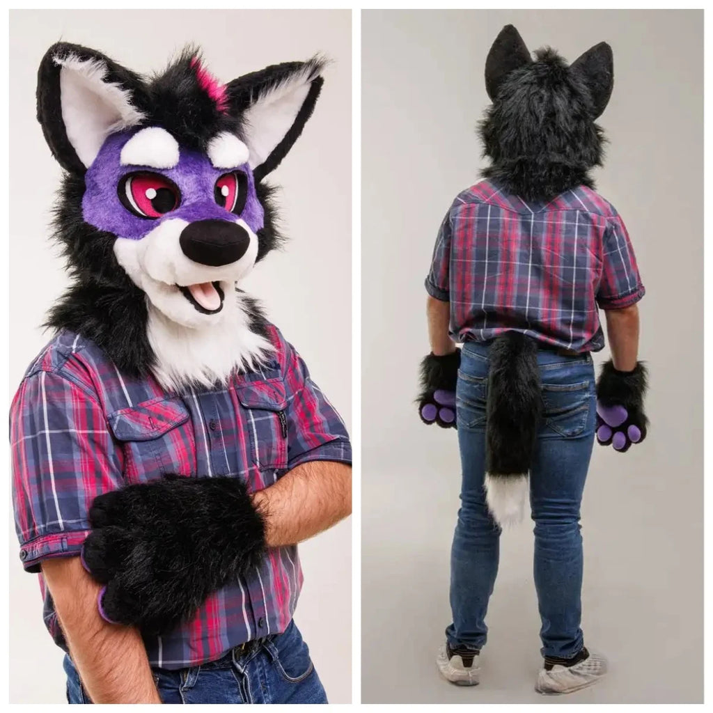 Purple Black Long Fur Husky/Wolf Fursuit Head/Paws/Tail