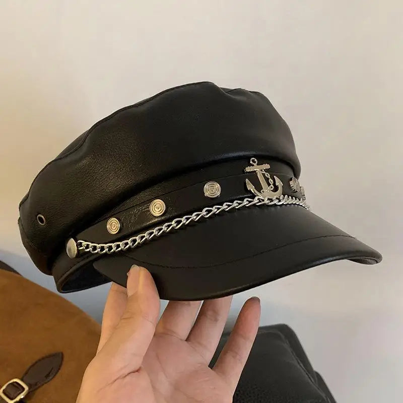 Vintage Rivet Beret  Gothic Cap