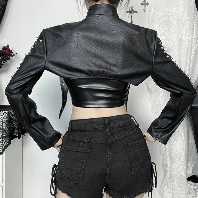 Punk Faux Leather Cropped Jacket