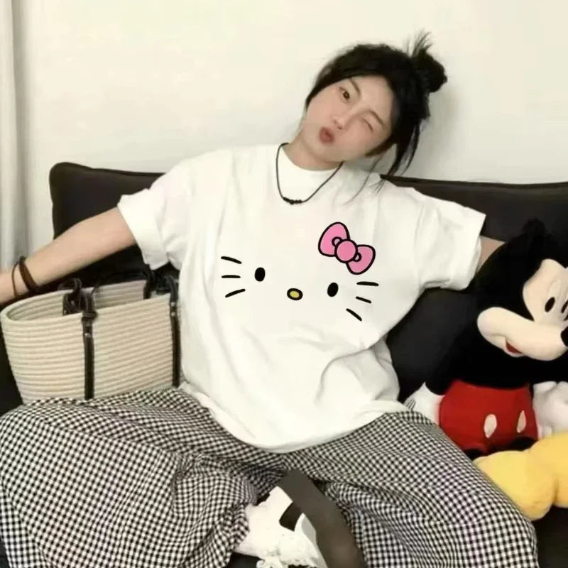 Y2K Hello Kitty C Simple Loose Sleeved T-shirt
