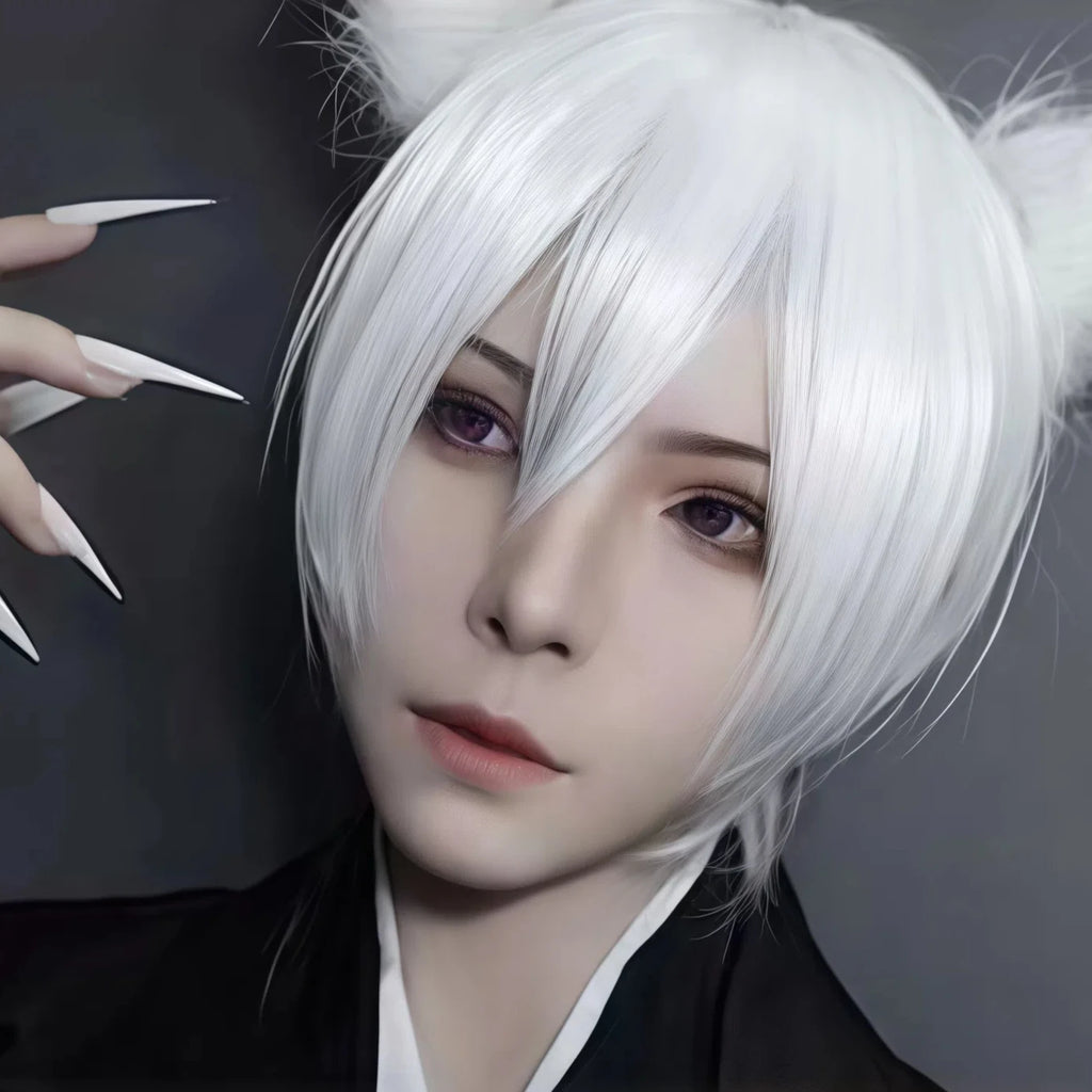 short white synthetic straight and fluffy wig