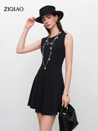 ZIQIAO French-Style Black Mini Dress