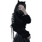 Y2K Gothic Cat Ear Crop Top Hooded Sweatshirt