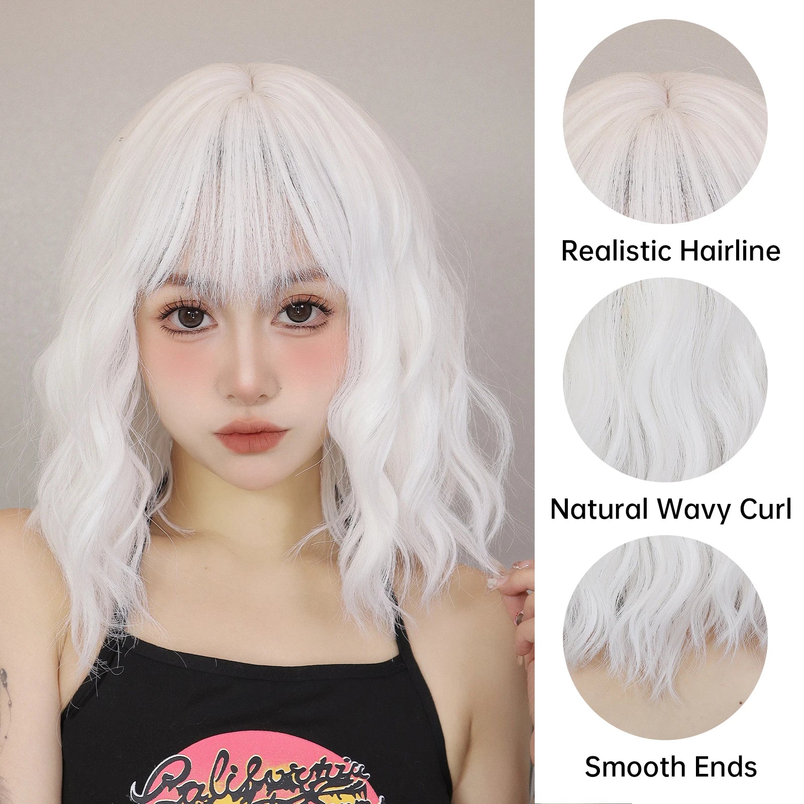 Short Curly Wavy White Synthetic Wig