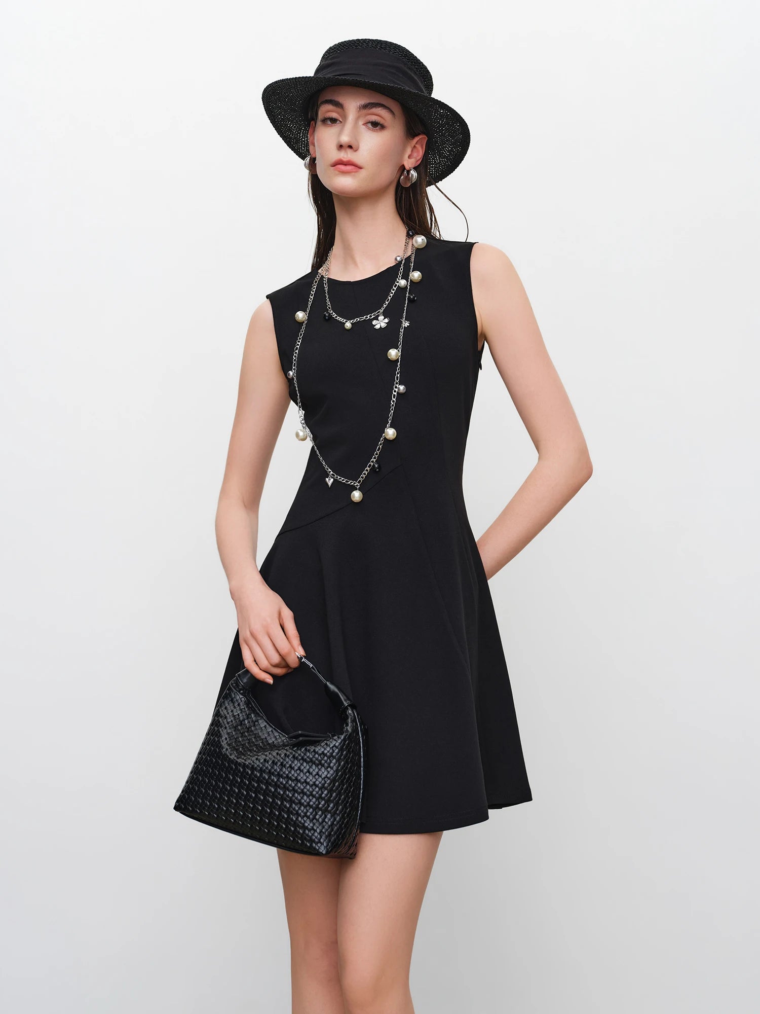 ZIQIAO French-style Black Mini Dress