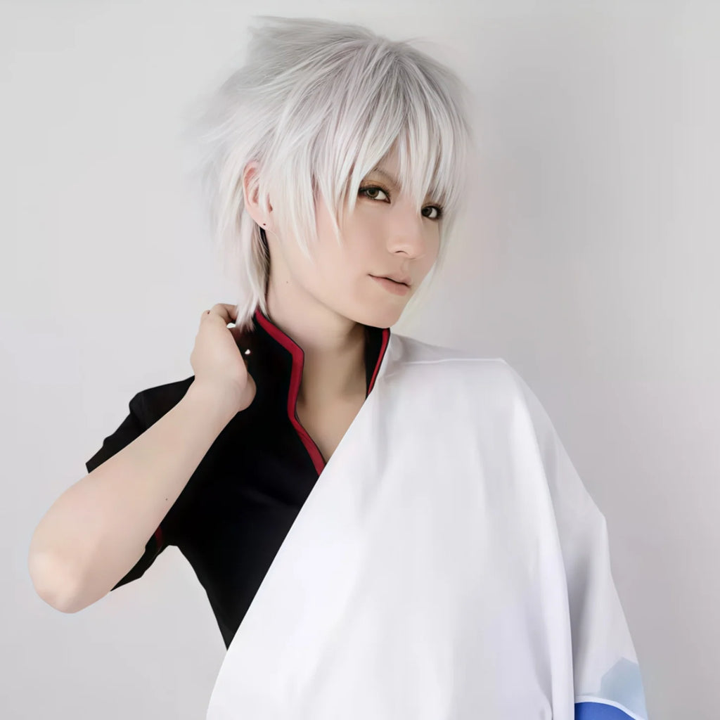 short white synthetic straight and fluffy wig