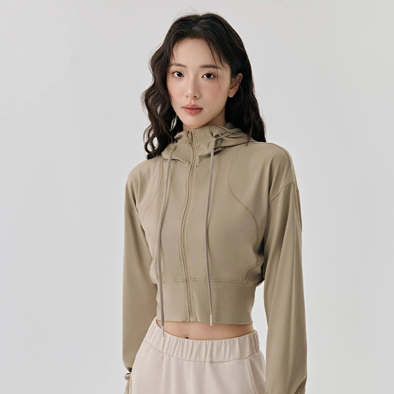 Fleece Zip Up  Cropped Hoodie Jacket