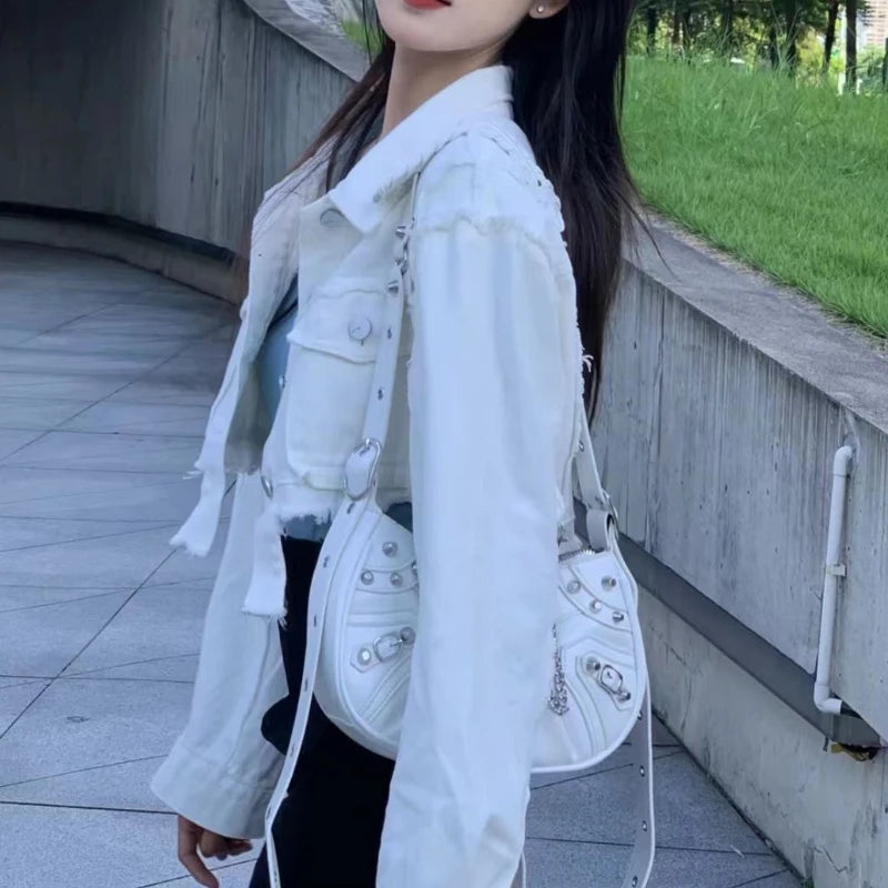 Denim Ripped Aesthetic  Cropped Jackets