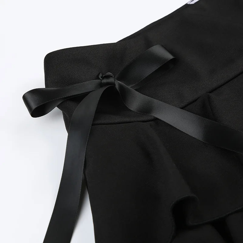 Black Lace Trim Bow A Line Mini Skirt