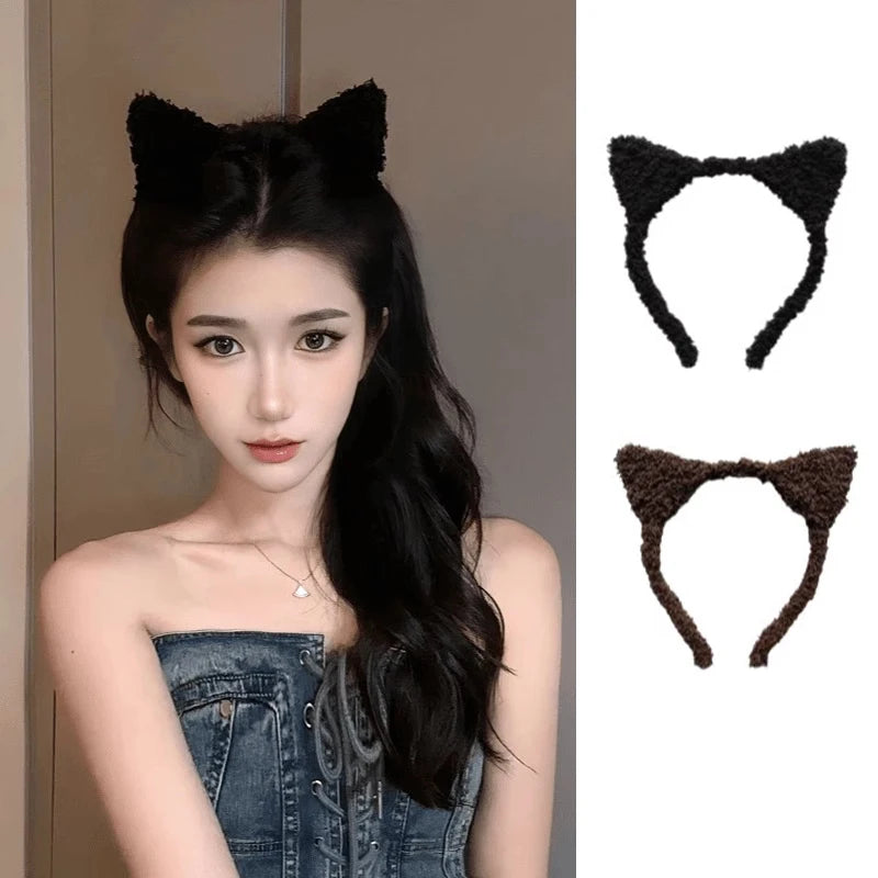 Cute Solid Plush Cat Ears Headband
