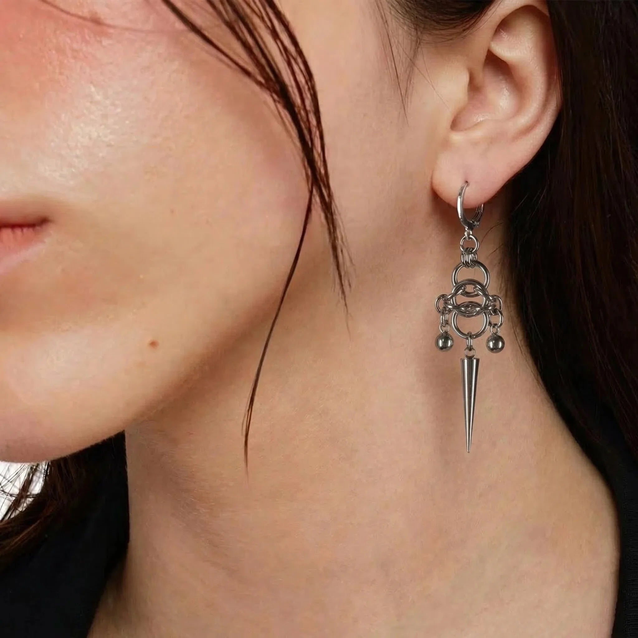 Punk Chain Splicing Rivet Earrings