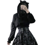 Y2K Gothic Cat Ear Crop Top Hooded Sweatshirt