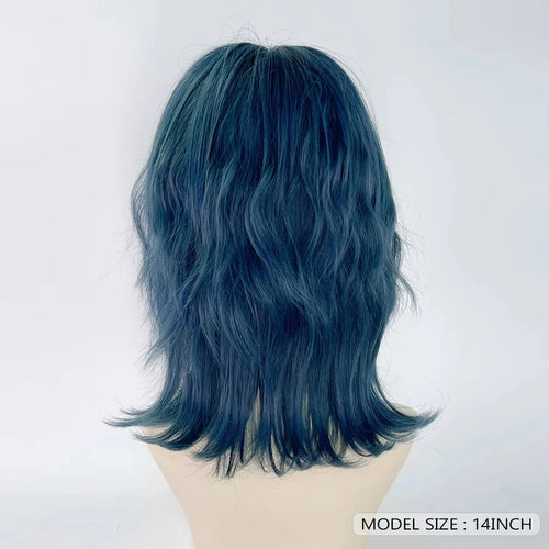 Blue Synthetic Mullet Head Wig