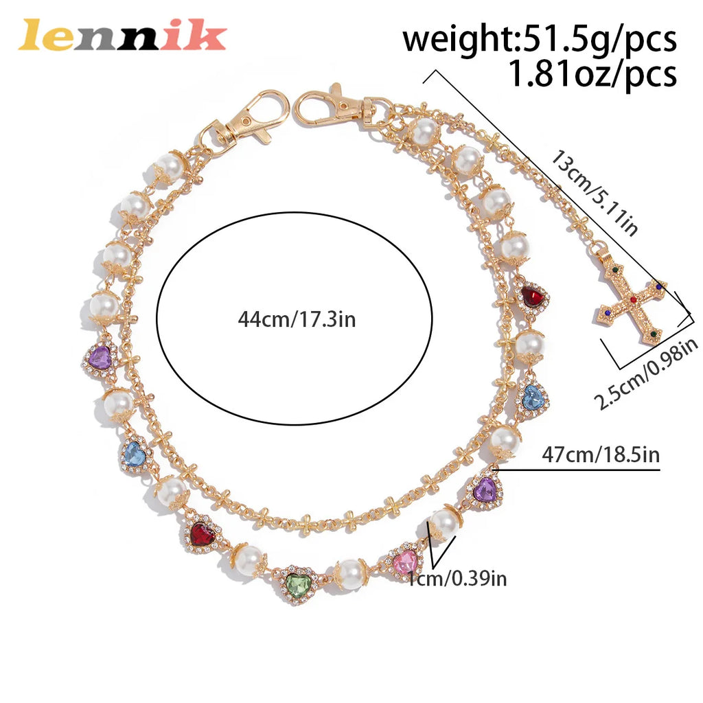 LENNIK Punk Hip Hop Style Rhinestone Cross Pants Chain