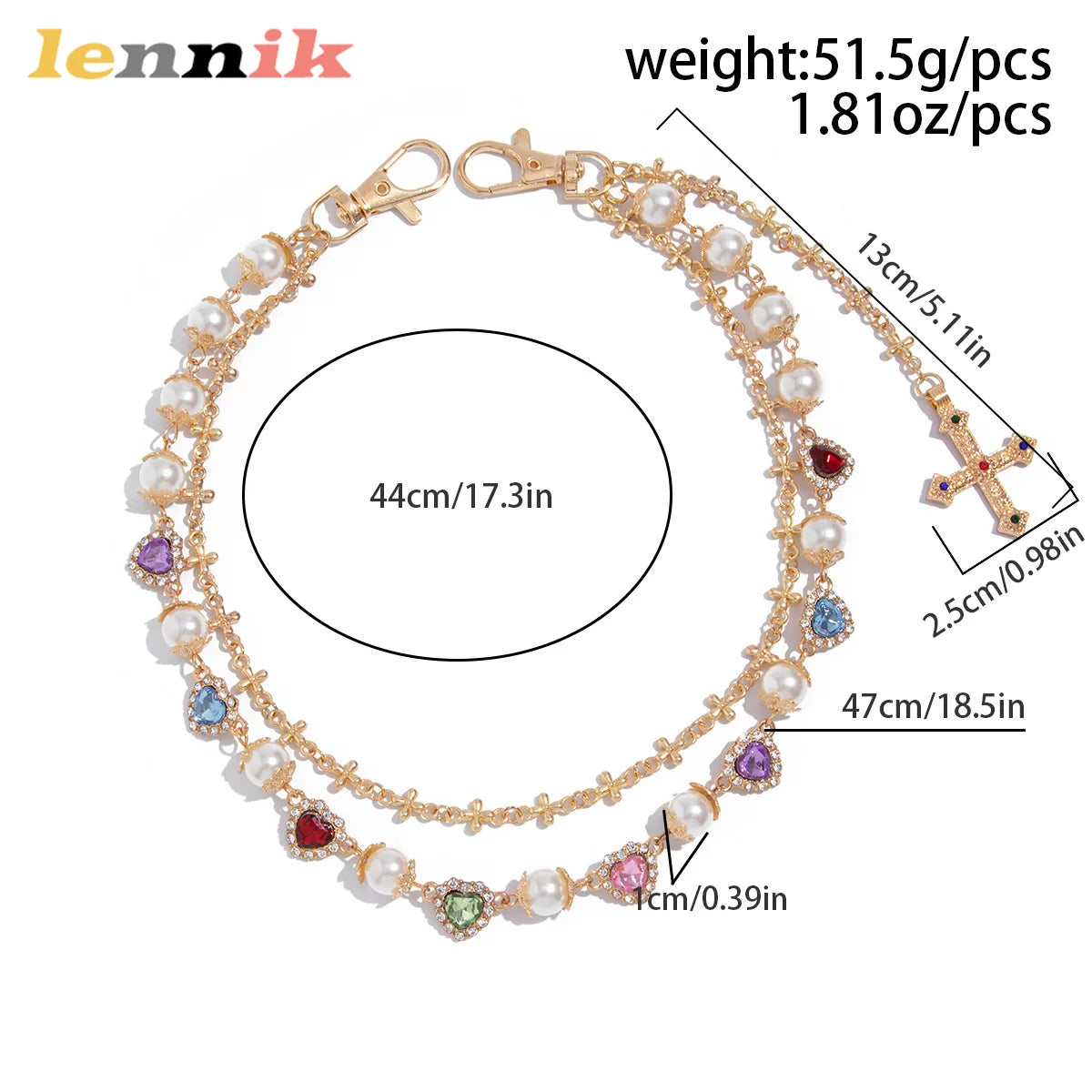 LENNIK Punk Hip Hop Style Rhinestone Cross Pants Chain