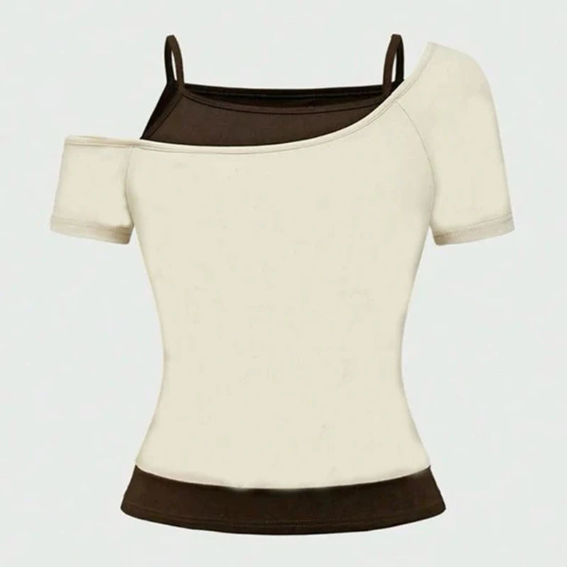 Y2K Fake Two-Piece American Sweet Short-Sleeved T-shirt