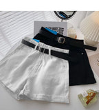 Korean High Waist Denim Shorts With Belt