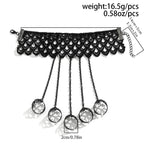 IngeSight.Z Gothic Black Open Ring Lace Long Link Chain Bracelet