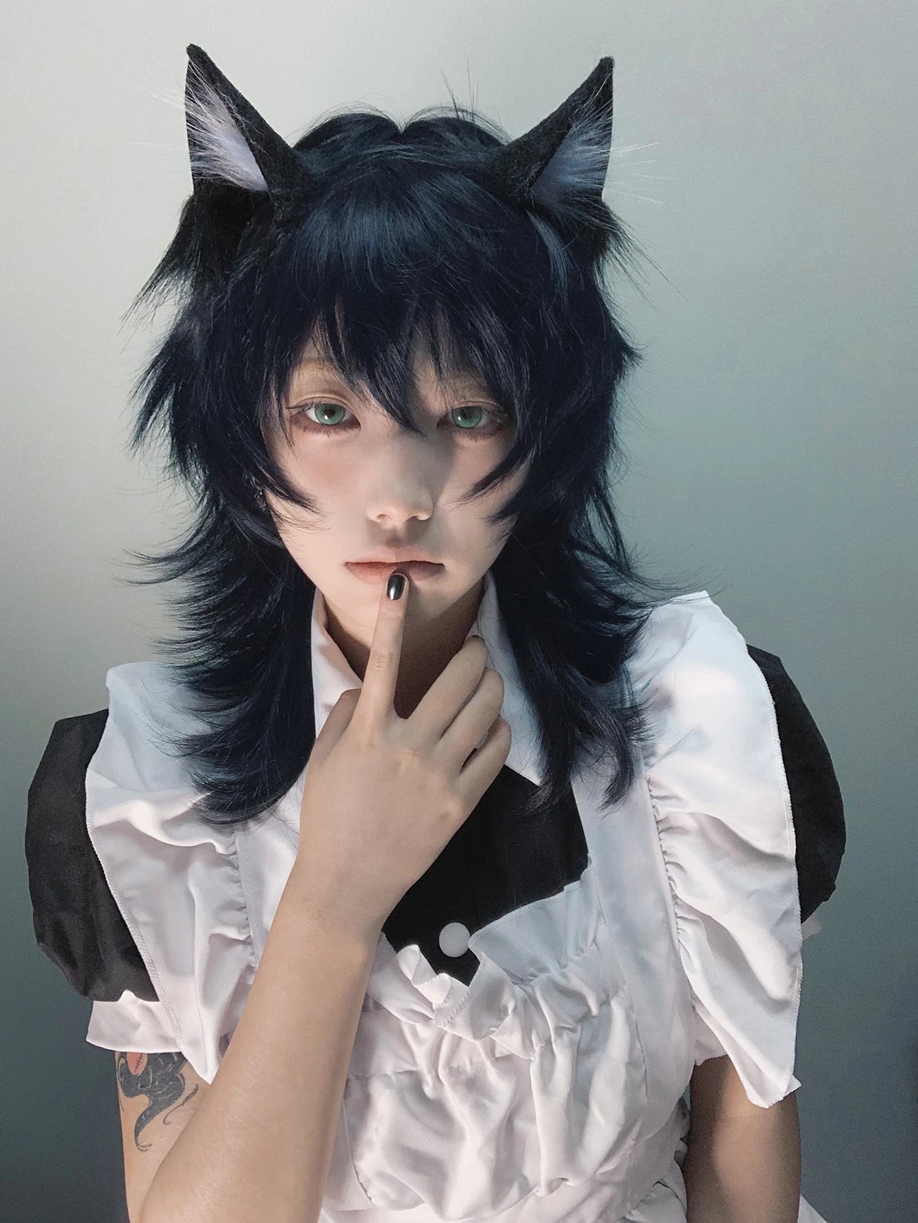 16Inch Blue Black  Synthetic Wig